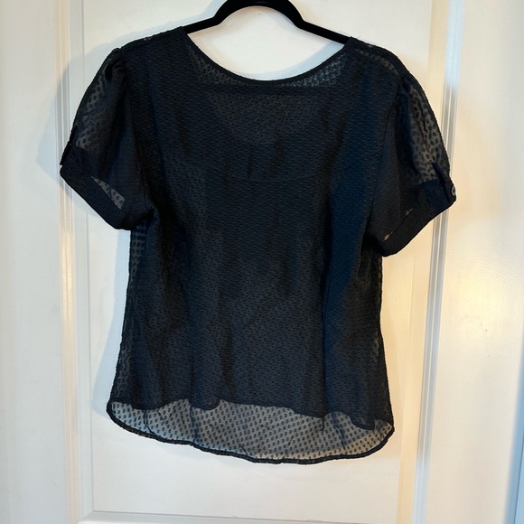 Kimchi Blue Black Sheer Swiss Dot Ruffle Bib Button Down Short Sleeve To… - Picture 6 of 9